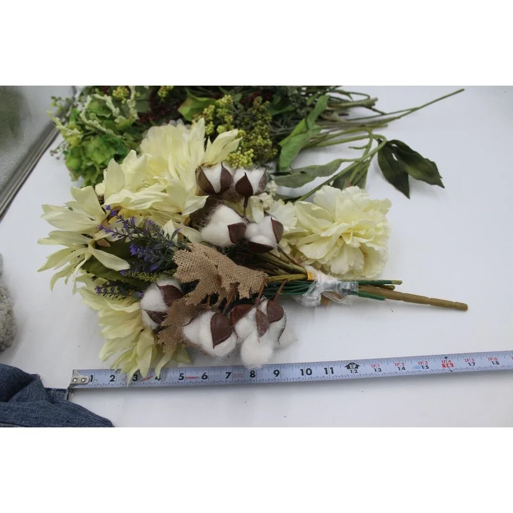Farmhouse Spring Floral Bouquet ~20 Stems Lot Faux Flowers Cotton White Ivory
